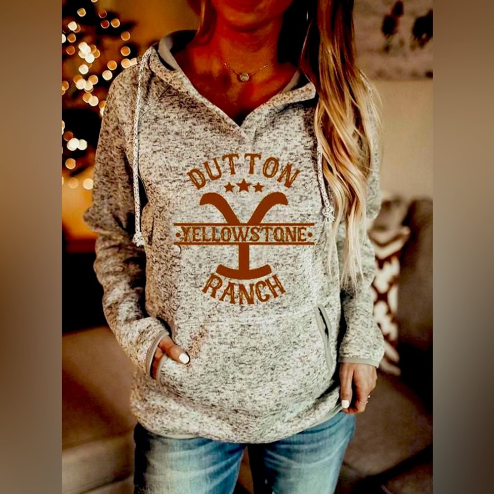 Yellowstone XL lightweight  hoodie quarter button Dutton ranch